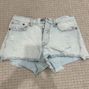Levi's Light Blue Frayed Jean Shorts